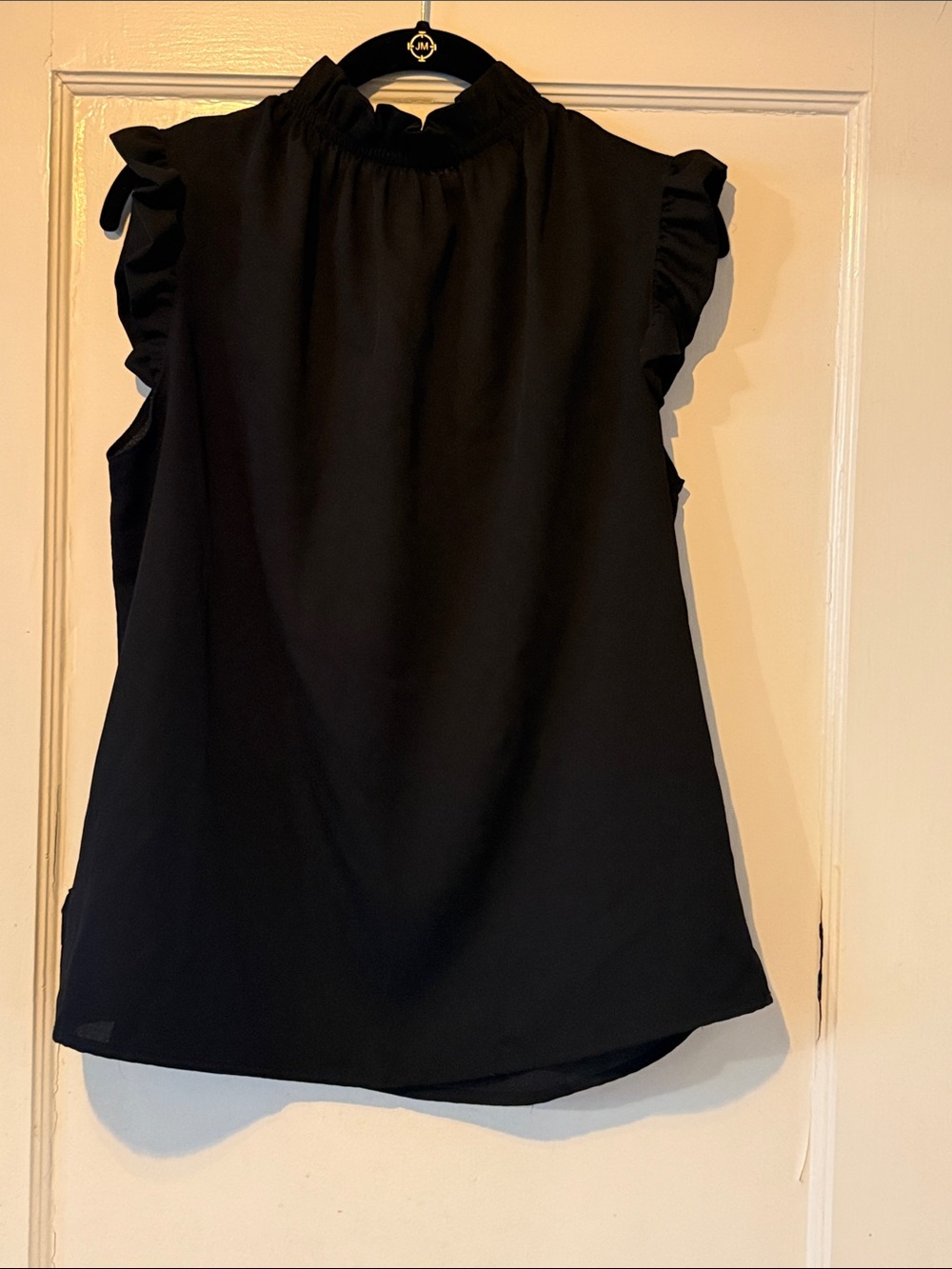 Women's Black Ruffle Sleeve Mock Neck Blouse